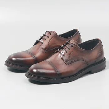 Луксозен мъжки обувки в стил Дерби, Дизайнерски модни мъжки обувки ръчна изработка от естествена кожа, Модельная бизнес обувки за мъже