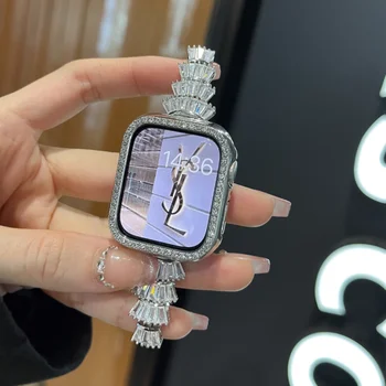 Луксозна Метална каишка с Диаманти за Apple Watch Band 8 Ultra 7 6 5 4, Женски Гривна от неръждаема стомана за iWatch Серия 38 мм 41 45 49 мм 40 мм