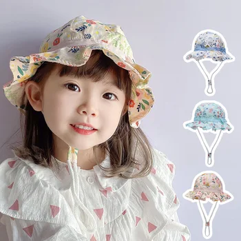 Лятна Детска Памучен Мультяшная шапчица-кофа за момчета с флорални принтом за малки момичета, Солнцезащитная шапка с цветен Модел, детски качулка