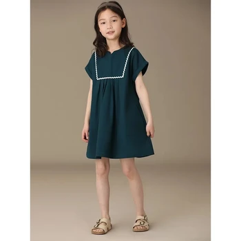 Лятно детско памучно рокля, ежедневно облекло с къси ръкави за момичета от 2 до 15 години, бебешки обикновена свободни рокли за момичета на 6, 8, 10, 12, 14