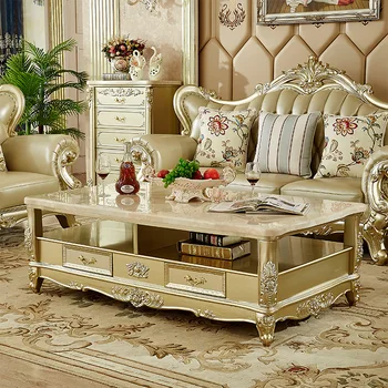 Мебели за хола, европейският масичка за кафе, цвят шампанско, злато, масив, дърво, американски чай масичка, мраморна масичка за кафе лукс