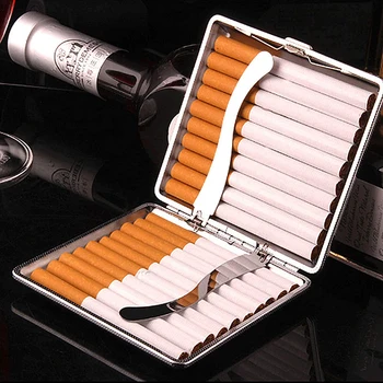 Метална Рамка От Черна Изкуствена Кожа За Съхраняване на Цигари Висококачествен Калъф Кутия Контейнер за Запалки Побира Табакери калъф за запалки