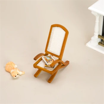 Миниатюрен куклена къща 1: 12, мебели за хола, Стол, Дървени столове за куклена къща, мебели в мащаб 1/12, аксесоар за дивана