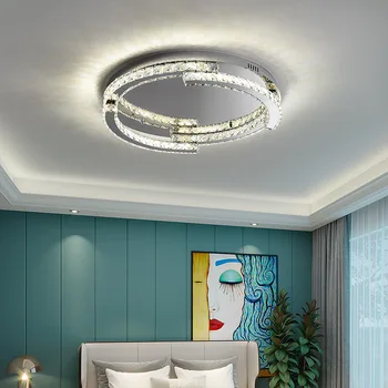 Модерен и луксозен led тавана лампа с кристали, Спалня, Кухня, Трапезария, хол, Начало декор, Кръгла лампа за вътрешно осветление лампара techo