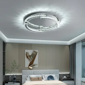 Модерен и луксозен led тавана лампа с кристали, Спалня, Кухня, Трапезария, хол, Начало декор, Кръгла лампа за вътрешно осветление лампара techo