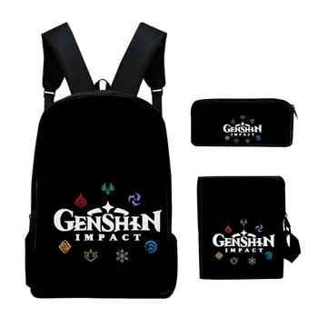 Модерен Лого Genshin Impact 3D Принт, 3 бр./компл., училищни чанти за ученици, Раница за лаптоп, Наклонена чанта на рамото, молив случай