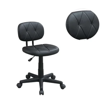 Модерна офис стол от изкуствена кожа Черен на цвят, с кичурите, Регулируема Меко Кресло с ниска облегалка, Дышащее Черно Сетчатое Работно стол