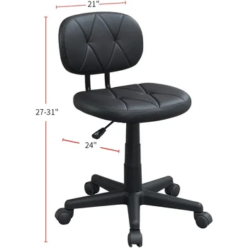 Модерна офис стол от изкуствена кожа Черен на цвят, с кичурите, Регулируема Меко Кресло с ниска облегалка, Дышащее Черно Сетчатое Работно стол