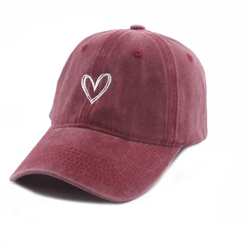 Модерни Спортни шапки на открито за мъже и жени, бейзболна шапка с бродерия във формата на сърце, шапка за татко от промит памук
