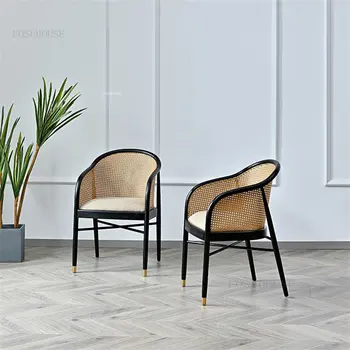 Модерни трапезни столове от масивно дърво, мебели за трапезария в скандинавски стил, стол от ратан, Минималистичное стол, Творчески маса за хранене, стол за дневна