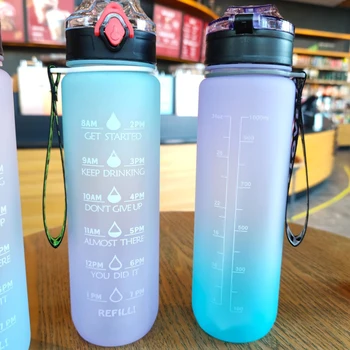 Мотивационни бутилка за вода с обем 1 литър с определянето на времето, запечатани спортна бутилка за вода, които не съдържат BPA, фитнес, Къмпинг, Обиколка, Чаша за вода за фитнес