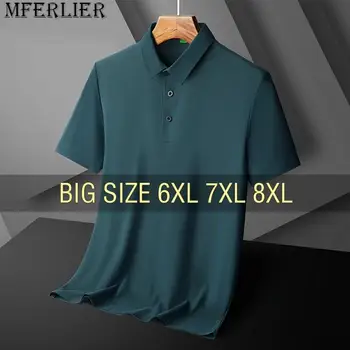 Мъжка тениска с къси ръкави, готина стрейчевая, тънка, Оверсайз, 5XL 6XL 7XL, големи размери 2023, Дишаща ревера, Модерен къс ръкав, Летни мъжки
