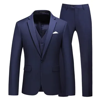 Мъжки бизнес модерен висококачествен джентълменско черен комплект от 3 теми/Блейзери, палто, яке, панталони, официални панталони, жилетка