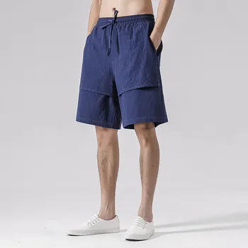 Мъжки обикновена къси панталони, Мъжки Спортни Свободни Ежедневни памучни панталони с пет точки, Летни плажни ежедневни удобни слипы