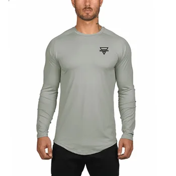 Мъжки облегающая тениска за фитнес с дълъг ръкав, бързосъхнеща окото компресиране спортна тениска тренировочная