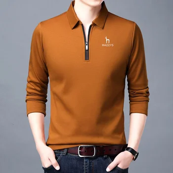 Мъжки облекла за голф HAZZYS, Ежедневна Мъжка тениска с дълъг ръкав За малки и средни години, однотонная риза с къси ръкави с ревера Топ с цип по средата, Стил