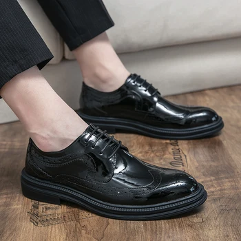 Мъжки Официалната обувки дантела, Летни Обувки за Смокинг, мъжки Модни Висококачествени Кожени Бизнес обувки с перфорации тип 