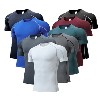 Мъжки професионална облегающая тениска с къси ръкави за фитнес, бягане, тренировки, еластична, бързосъхнеща тениска с къс ръкав, спортно облекло