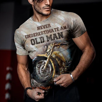 Мъжки реколта тениска за мотоциклет, риза с къси ръкави с 3D принтом на автомобила, лятна ежедневни класически велосипедна риза
