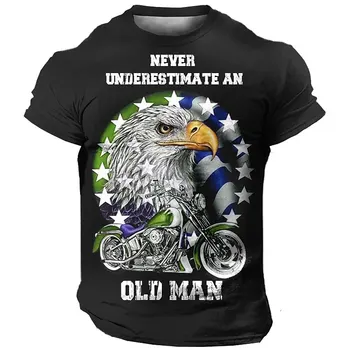 Мъжки реколта тениска за мотоциклет, риза с къси ръкави с 3D принтом на автомобила, лятна ежедневни класически велосипедна риза
