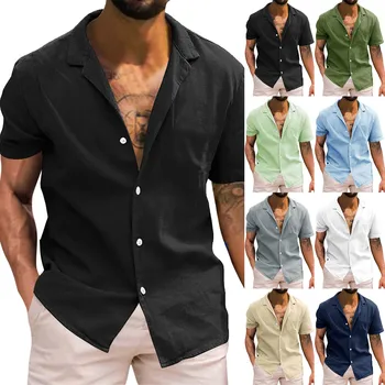 Мъжки Ризи с копчета, Панталони, Ръкави, с отложным яка, Свободни тениски, Джентльменские обикновена прости летни ежедневни ризи