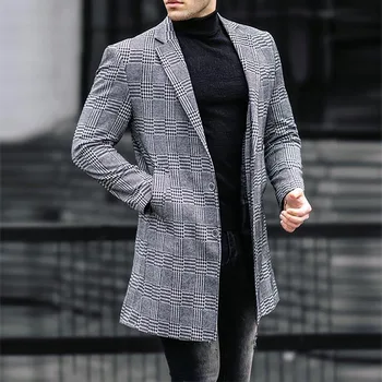 Мъжки тренч, Пролет-есен нов бизнес модно ежедневното палто голям размер в британската клетка за зрели мъже