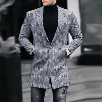 Мъжки тренч, Пролет-есен нов бизнес модно ежедневното палто голям размер в британската клетка за зрели мъже