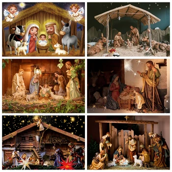 На фона на Коледната сцена за снимане Коледа Нощта на Раждането на Исус Църквата на Светия Кръст и Библията Кристиан фон фотографско студио