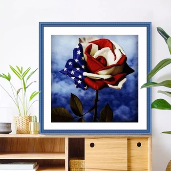 Направи си САМ Диамантена живопис 30 * 30 см Флаг Роза, ръчно изработени сам бормашина художествени комплекти украшение Творчески ръчно изработени подаръци за деца