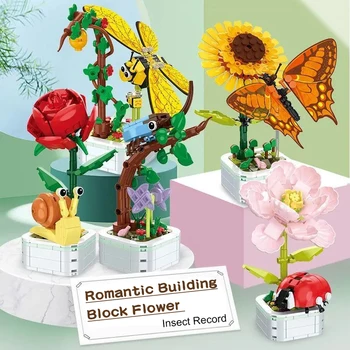 Направи си сам Пеперуда Насекомо, Растение В саксия Градивен елемент на Бонсай Саксия Блок Роза Украса Мини Фигурка Пластмасова играчка За подарък на Деца И Момичета