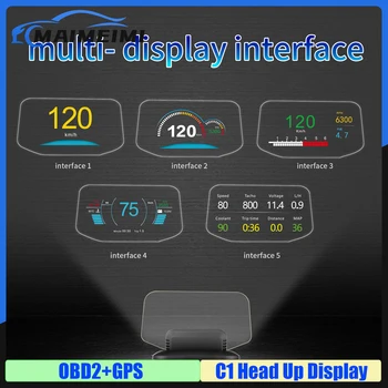 Нов C1 Централен Дисплей OBD Автомобилна Електроника HUD Дисплей Автомобилни Скоростомера C1 Предупреждение за превишаване на скоростта OBD2 + GPS Двухрежимный GPS за измерване на Скоростта