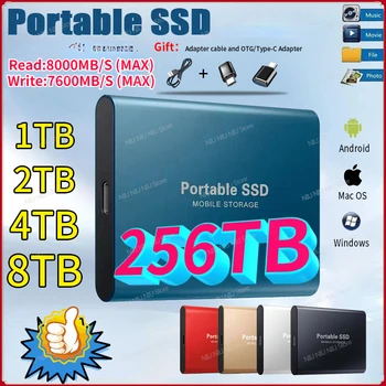 Нов Високоскоростен преносим SSD-диск с капацитет 256 TB USB3.1, външен твърд диск, външен твърд диск, SSD TYPE-C, мобилен SSD-диск за PC/Mac/телефони