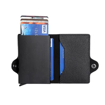 Нова Автоматична поп държач за карти, Изкуствена кожа, Метална кутия за кредитни карти, устойчив на абразия Сгъваем RFID-Антимагнитный мъжки държач за карти