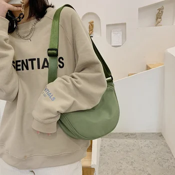 Нова Дамска чанта-Месинджър на рамото, Проста Найлон Холщовая Малка Корейската Мода, Чанти през рамо, за Студентки 2023, Женствена Чанта