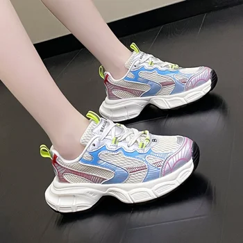 Нова дамски ежедневни обувки са с по-лека подметка от окото на материал за пролет и есен, модни дамски маратонки за бягане на открито, ежедневни дамски маратонки