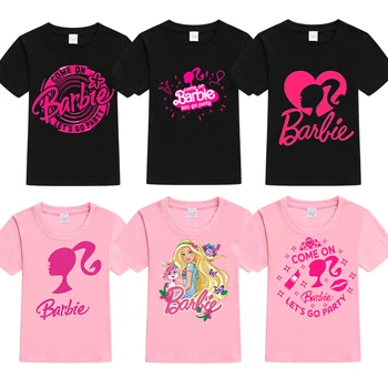 Нова Памучен тениска Kawaii кукли Барби с къси ръкави и Шарките на Аниме За Деца и Възрастни, Универсална Мека Тениска Y2K, Сладки Ежедневни Модни Футболк
