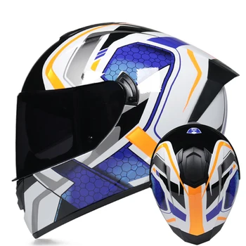Нова предпазна каска за езда, Мъжки висококачествена предпазна каска, мотоциклет шлем Casco с двойни лещи, Четвърто тримесечие