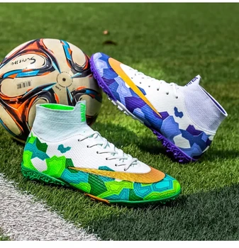 Нови мъжки и женски футболни обувки TF/FG, младежки дишащи футболни обувки с високи щиколотками, детска устойчива на плъзгане, спортни обувки с шипове