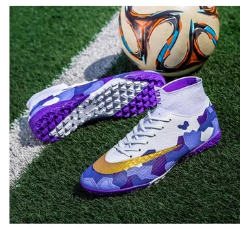 Нови мъжки и женски футболни обувки TF/FG, младежки дишащи футболни обувки с високи щиколотками, детска устойчива на плъзгане, спортни обувки с шипове