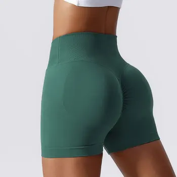 Нови Секси спортни къси панталони за йога с ефект повдигащ, Дамски безшевни шорти от ликра за тичане, каране на колело, Къси гамаши за фитнес, Дамски къси панталони за фитнес с висока талия