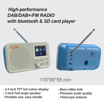 Ново европейско цифрово радио DAB с цветен екран от 2,4 инча, Bluetooth-високоговорител TF, възпроизвеждане на MP3, вградена батерия, супер мощен бас