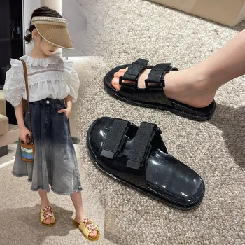Ново записване, лятна мода обувки от PVC за момичета, детски чехли на равна подметка, леопардовые Ретро-пързалки, детска устойчива на плъзгане плажно облекло SO132