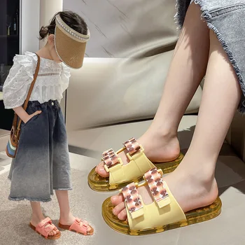 Ново записване, лятна мода обувки от PVC за момичета, детски чехли на равна подметка, леопардовые Ретро-пързалки, детска устойчива на плъзгане плажно облекло SO132
