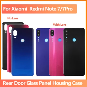 Новост За Xiaomi Redmi Note7/Note 7 Pro Задния Капак на Отделението за батерията Задната Врата Стъклен Панел на Кутията на Корпуса Лигав Калъф + Обектива на камерата Rep