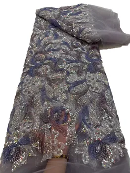 Новото твърдотелно дантелено рокля от мъниста с пайети в Европа и Съединените Щати, висококачествено, модерно вечерна рокля от дантела мрежа рокли