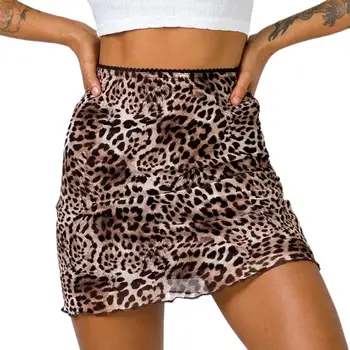 Облегающая пола леопардовая двупластова Секси дамски мини-пола за офиса 2023, нова пола