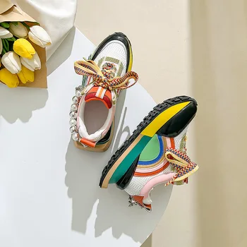 Обувки Forrest Gump от естествена кожа; сезон пролет-лято 2023; новост; цвят; ежедневни дамски обувки в дебела подметка в етнически стил; луксозна дизайнерска