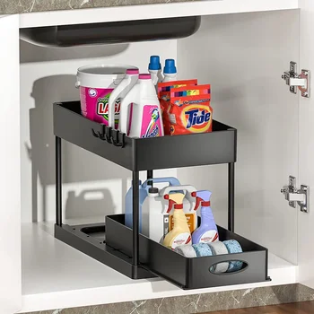 Органайзер за съхранение под мивката, плъзгащо се чекмедже, Шкаф за баня, Органайзер за съхранение на шампоан, Козметика, Органайзер за баня