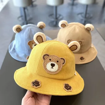 От 1 до 3 години, Детска панама с сладък мечок, Пролетно-лятна шапка от Слънцето За момчета и Момичета, Мультяшная Градинска детска шапка в Корейски стил, Детска шапчица