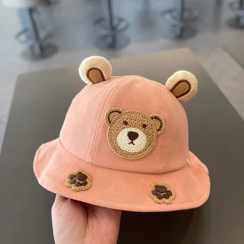 От 1 до 3 години, Детска панама с сладък мечок, Пролетно-лятна шапка от Слънцето За момчета и Момичета, Мультяшная Градинска детска шапка в Корейски стил, Детска шапчица